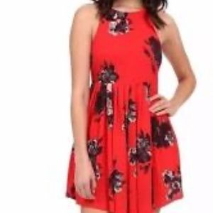 Free people red floral flowy boho dress new